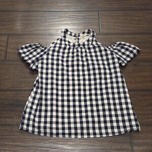 Abercrombie Kids Navy and White Checked Open Shoulder Top, Size 13/14